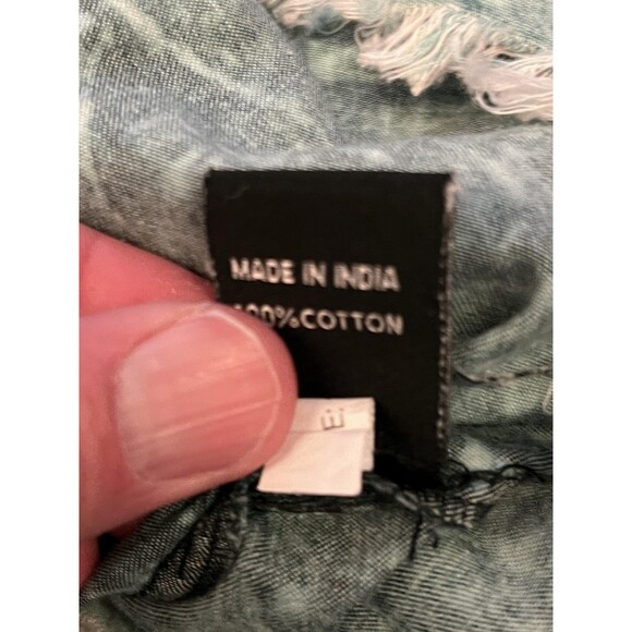 Thrill Jeans Shirt Dress Womens 1X Blue Denim Sleeveless Distressed Hi Low Mesh - Picture 10 of 10